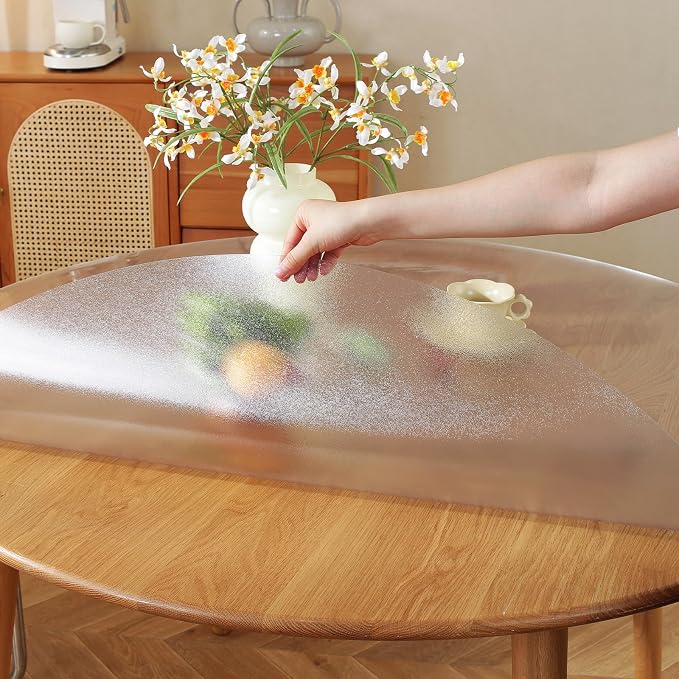 LovePads Round Frosted Table Cover Protector 46 Inch, 2mm Thick Table Protector for Dining Room, Waterproof Plastic Cover PVC Vinyl Tablecloth, Circle Tabletop Protective Pad for Furnture Surface