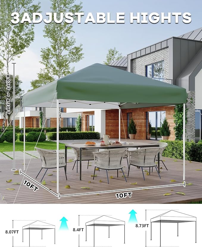GarveeLife 10x10 Pop Up Canopy with One Sidewalls Easy Up Camping Tent with One Button Push Setup 1 Roller Bag 3 Adjustable Height 4 Weight Bags (Black, 10x10 + 1 Sidewall)