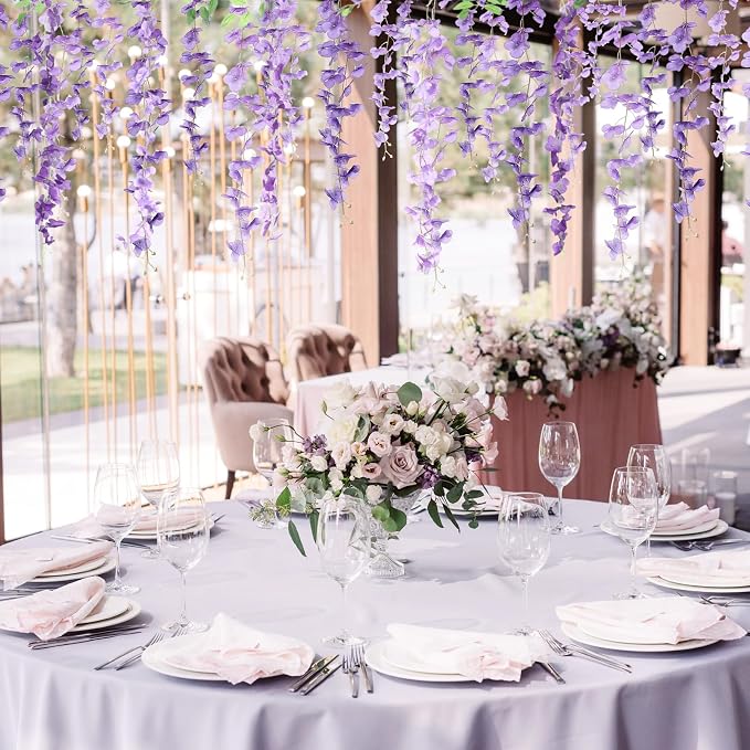 Thiccywoov 4pcs Wisteria Artificial Flowers Garland, 7.2Ft/Piece Wisteria Hanging Flowers Garland for Wedding Arch Decoration Outdoor Ceremony Home Backdrop Garden (Purple,Light Purple)