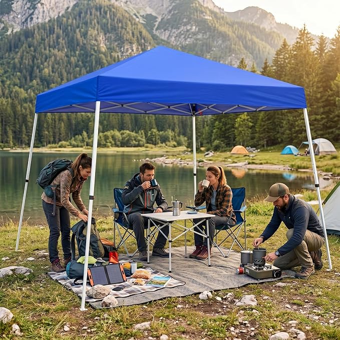 10x10 Pop Up Canopy Tent with Carry Bag, Slant Leg Instant Shade Shelter for Outdoor Events, Camping, Sports, Parties, Blue