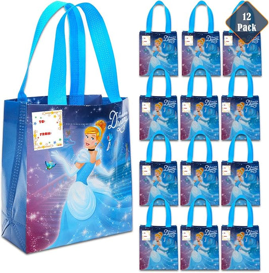 Cinderella Party Favor Bags Set – 12 Pack of 8" Cinderella Goodie Bags for Kids Bulk Reusable Mini Totes | Disney Birthday Party Supplies