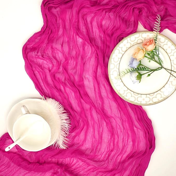 8 Pack Hot Pink Cheesecloth Table Runner 10ft Boho Gauze 120 Inch Cheese Cloth Table Runner Rustic Sheer for Spring Holiday Baby Shower Party Décor Home Wedding Decoration