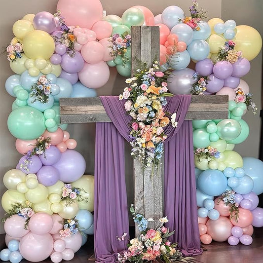 Pastel Balloon Garland Arch Kit Double Stuffed Pearl Macaron Pink Blue Yellow Green Purple Balloons for Baby Shower Wildflower Birthday Wedding Spring Flower Easter Party Decorations