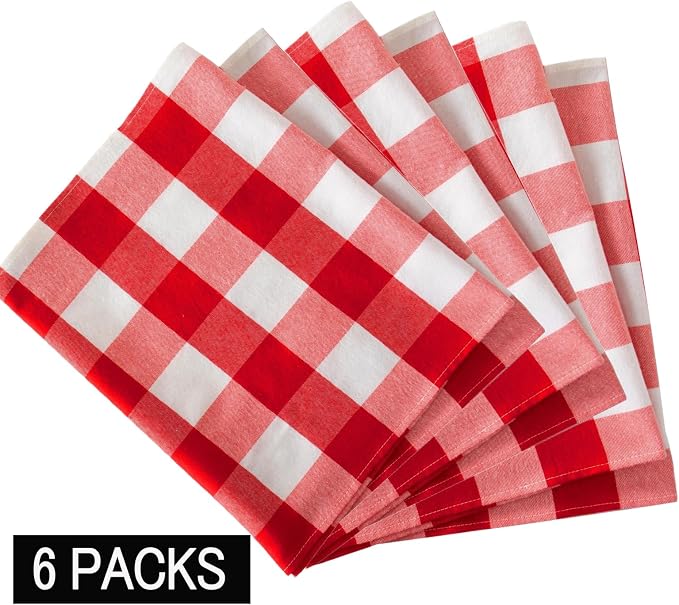 ShinyBeauty 6pcs Red & White Checked Table Runners 72 inches Long Classic Farmhouse Table Runner Buffalo Plaid Runners for Family Dinner Thanksgiving Decorations (13"x72")