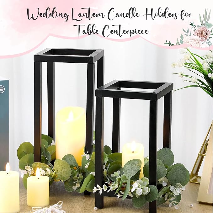 Geelin 10 Pcs Wooden Wedding Lantern Centerpiece Candle Lantern Table Wooden Candle Holder Decorative for Wedding Party Table Valentine Decor(10.59 in, 13 in,Black)