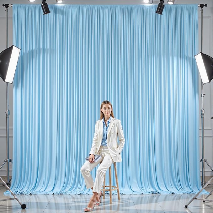 6 Panels Baby Blue Backdrop Curtains - Wrinkle Free Fabric Backdrop Curtain for Photoshoot,10FT Wedding Party Photo Backdrop Drapes for Birthday Baby Shower Photography Stage Background Decorations