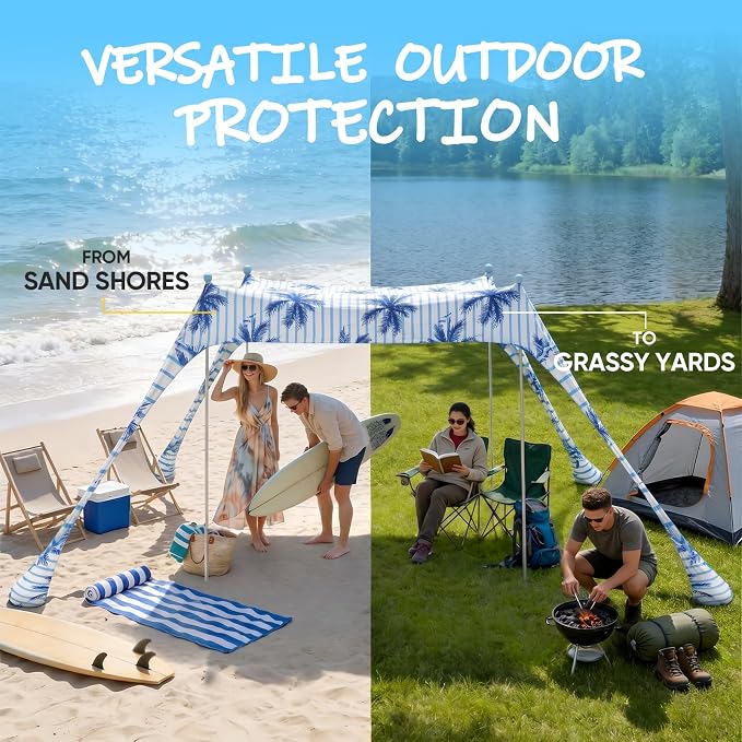 Sekey Aluminum Beach Shade Sun Shelter UPF 50+ - 8.2x8.2 FT Portable Beach Canopy with Windproof Rope & Stability Poles, Easy Setup Outdoor Tent for Camping, Backyard, Fishing, Picnics