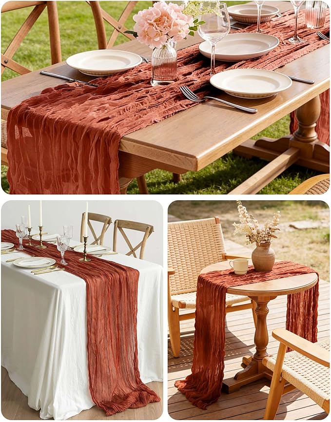 Terracotta Cheesecloth Table Runner 21x120 Inch Gauze Table Runners Reusable Polyester 10ft Boho Rustic Cheese Cloth Table Runner for Wedding Party Baby Shower Birthday
