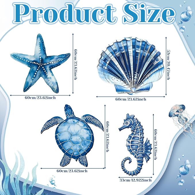 4 Pack Under The Sea Party Decorations Sea You Soon Decoration 20.47 Inch Large Birthday Party Cardboard Cutout Blue Turtle Seahorse Starfish Shell Stand-ups Ocean Theme Photo Booth Props
