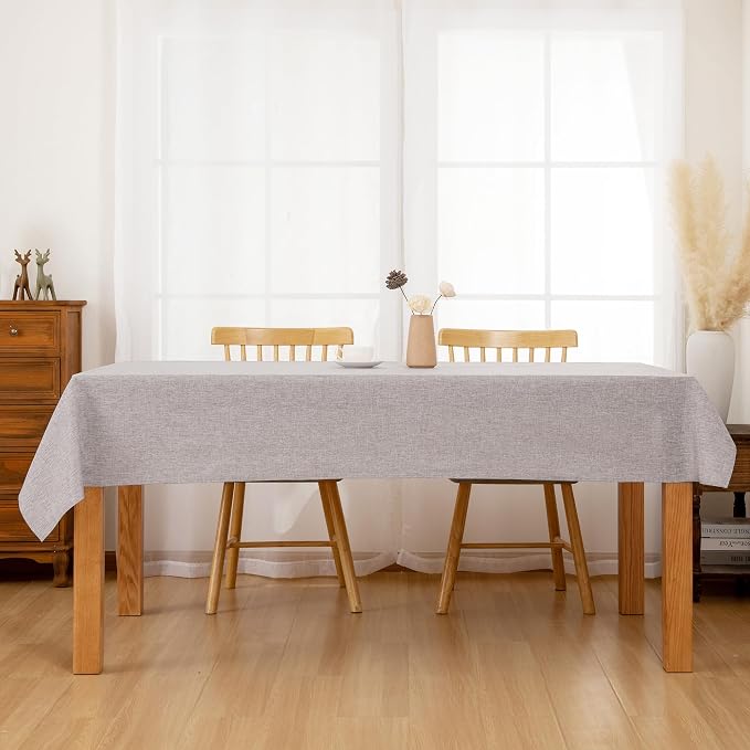 Hiasan 2 Pack Faux Linen Rectangle Tablecloth - Wrinkle and Stain Resistant Washable Table Cloth for Kitchen Dining Room Holiday Table Cover for Dinner, Stone, 70 x 120 Inch