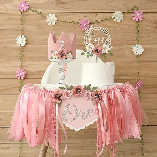 DCJHFJ Wildflower 1st High Chair Banner Birthday Party Decorations for Girl Flower One 1st Birthday Decoration