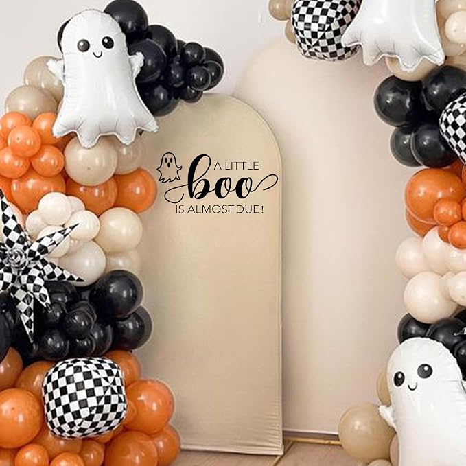 A Little Boo is Almost Due Decal, Halloween Baby Shower Decor Sticker | Halloween Ghost Themed Baby Shower Party Decor Decal, Little Spooky Theme Gender Reveal Sticker for Backdrop, Balloon Arch
