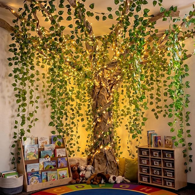 Yinder 41 Pcs Jungle Theme Decoration Set Artificial Hanging Vine Rainforest Greenery Leaves Vines Decor for Classroom VBS Tropical Forest Safari Party Indoor Outdoor Room Wall DIY Decor (Pothos Leaf)