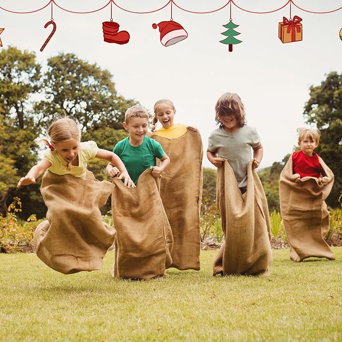 12 Pack Burlap Sack Race Bags 24 x 40 Inch Large Burlap Sack Potato Outdoor Lawn Games for Holiday Birthday, Family Reunion, Carnival, Easter, Halloween, Plant Frost Protection