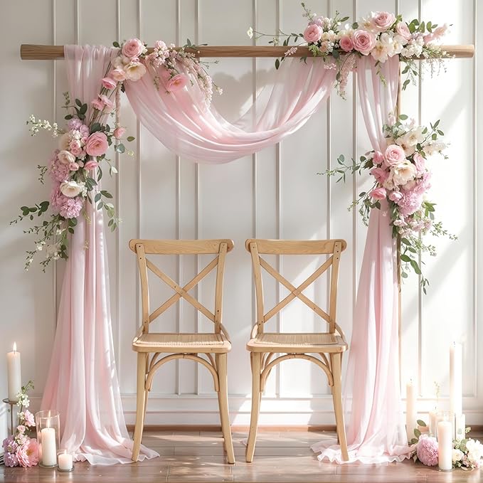 Wedding Arch Draping Fabric 28" x19FT, Sheer Chiffon Fabric Backdrop,2 Panels Blush Drapes for Wedding Ceremony Decor, Decorative Arch Drapery for Birthday Party Ceiling Curtain Backdrop