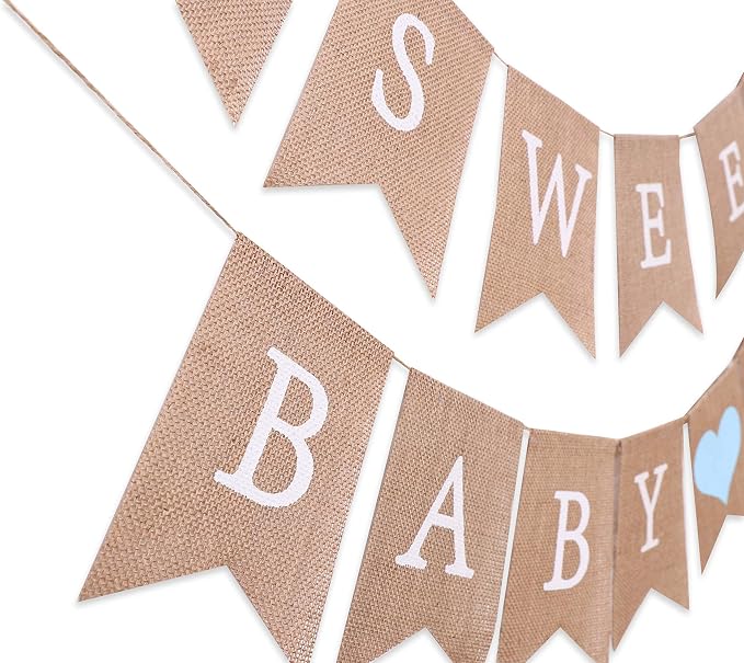 Sweet Baby Boy Burlap Banner - Rustic Baby Shower Decorations, Photo Props (Sweet Baby Boy Blue)