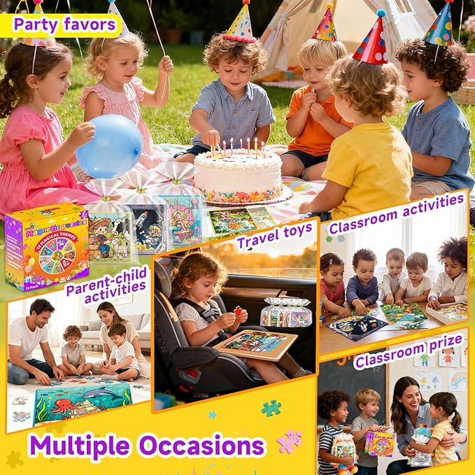 WAWIBEE12 Pack Easter Party Favors for Kids, Magnetic Puzzle Books Bulk for Toddlers 3-5 & Kids 4-8, Goodie Bag Stuffers, Classroom Prizes, Birthday Return Valentine’s Day Gifts, Travel