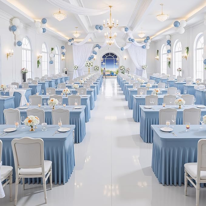 Outpain Dusty Blue Spandex Table Clothes for 6 Foot Rectangle Tables-4Pack 6FT Spandex Fitted Table Cover, Wrinkle Free Tablecloths with Skirt for Parties, Wedding, Birthday, Banquet, Festival