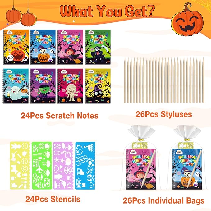 ZMLM Valentines Day Gifts Kids Classroom: 24 Pack Scratch Rainbow Art Notebook Paper, Birthday Party Favors For Kids 4-8, Bulk Goodie Bags Stuffers, Student Prizes From Teacher, Kindergarten Toy