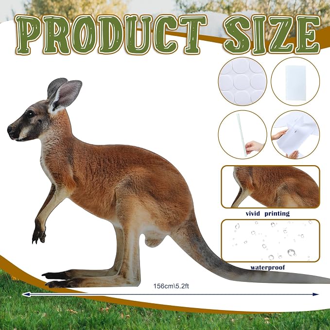 Amyhill 5.2 ft Kangaroo Cardboard Cutout Australian Themed Party Decoration Kangaroo Life-size Stand-up Australia Animal Standee Decoration Backdrop Photo Prop for Wild Animal Birthday Vbs Party Decor