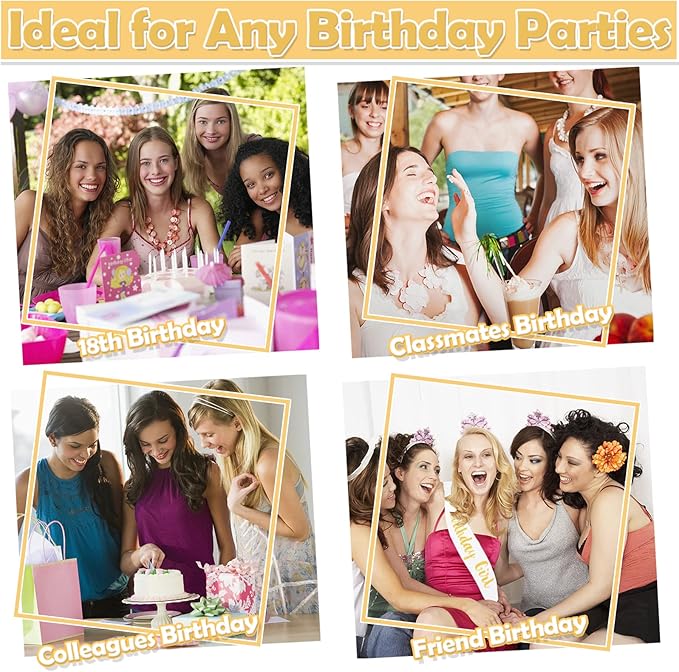 12Pcs Birthday Sashes Set - White Girl Sash & Black Party Sashes for Women, Party Favors & Accessories