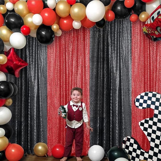 Sugargirl Red Sequin Backdrop Curtain 4FTx8FT Glitter Red Background Drapes Sparkle Photography Backdrop for Party Wedding Birthday Wall Decoration(2 Panels)
