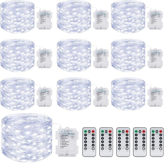 kolpop 10 Pack Fairy Lights Battery Operated with Remote, Each 39Ft 120LED Battery Powered String Lights with Timer, 8 Modes Waterproof Twinkle Christmas Lights for Bedroom Party Indoor, Cool White