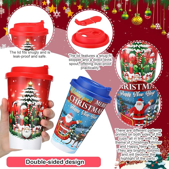 Maxcheck 24 Sets 16 oz Christmas Party Favors Goodie Cups with Colorful Lids and Straws for Birthday Decorations Reusable Plastic Candy Cups Bulk Plastic Straws for Birthday Party Celebration Gifts