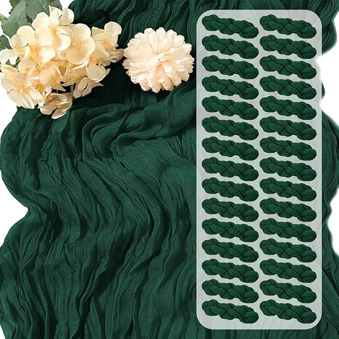 30 Pack Emerald Green Cheesecloth Table Runner 17 x 108 inch Cheese Cloth Table Runners 9ft Green Table Runner Rustic Romantic Sheer Gauze Runner for Wedding Party Baby Shower Table Decoration