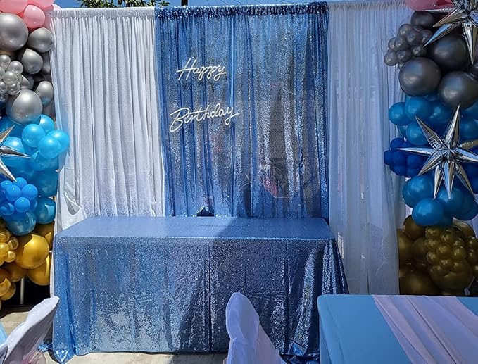 Poise3EHome Baby Blue Sequin Backdrop Curtain, 2 Panels 2Ft x 8Ft Glitter Photography Background for Party Baby Shower Wedding Birthday Christmas Thanksgiving Halloween Decoration