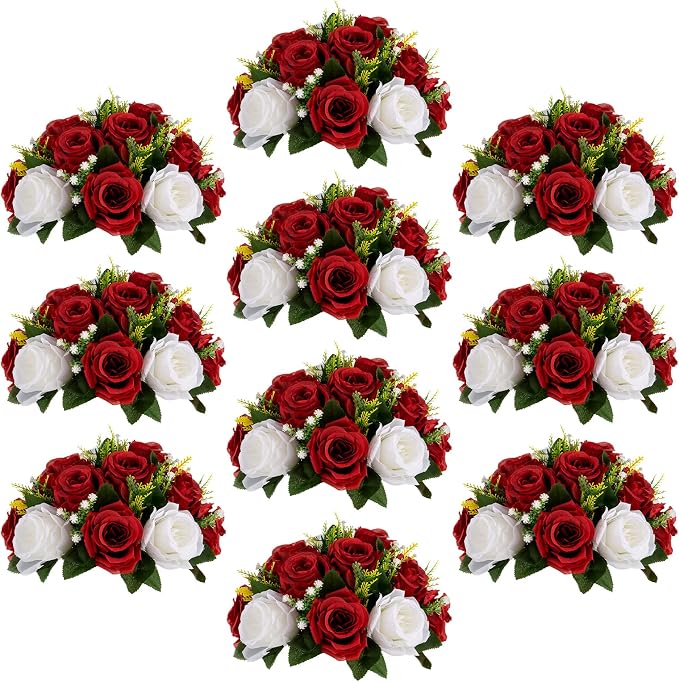 Sziqiqi Red Fake Flowers for Wedding Centerpiece Kissing Flower Balls for Tables Flower Centerpieces Arrangement for Party Road Lead