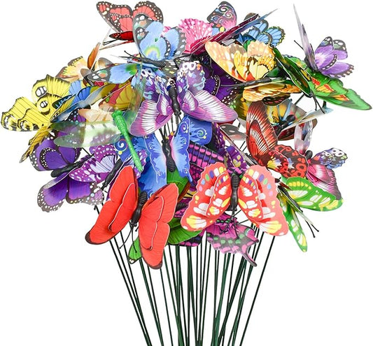 MrMrKura 40pcs 3D Garden Dragonfly Butterfly Stakes, Colorful PVC Waterproof Butterfly with Double Wings Stakes, Decorative Garden Stakes for Indoor Outdoor Yard Patio Lawn Flower Pot Decor