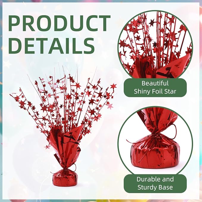 20 Pack Red Foil Spray Centerpiece Star Table Decoration Metallic Burst Table Centerpieces for Birthday New Year Wedding Anniversary Graduation Party Supply (Red)