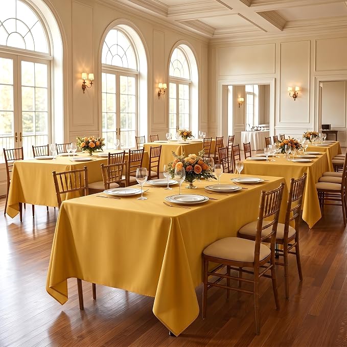 Fitable 6 Pack Gold Rectangle Table Clothes - 70 x 120 Inch - Wrinkle and Stain Resistant Fabric Tablecloths, Washable Polyester Table Covers for Wedding, Party, Banquet, Formal Events