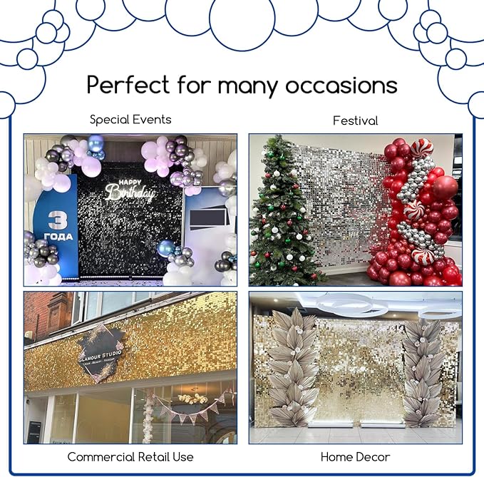 COKAOBE Silver Shimmer Wall Backdrop, 18 Pcs Square Sequin Shimmer Backdrop Panel, Photo Backdrops for Birthday, Anniversary, Wedding, Graduation & Bachelorette Party Decoration