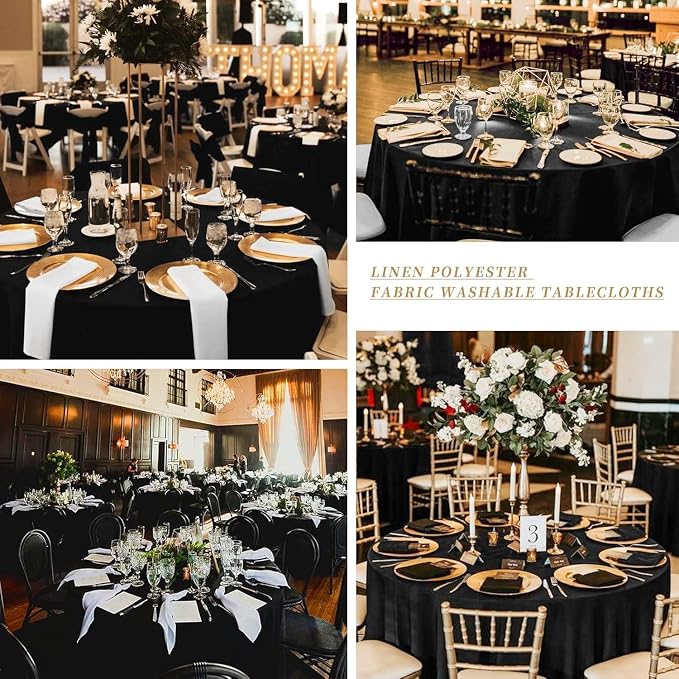 8 Pack Black Round Tablecloths 90 Inch, Premium Soft Polyester Table Cloth, Water Resistant & Wrinkle Free, Washable Circular Fabric Covers for Weddings, Parties, Banquets and Dining Tables