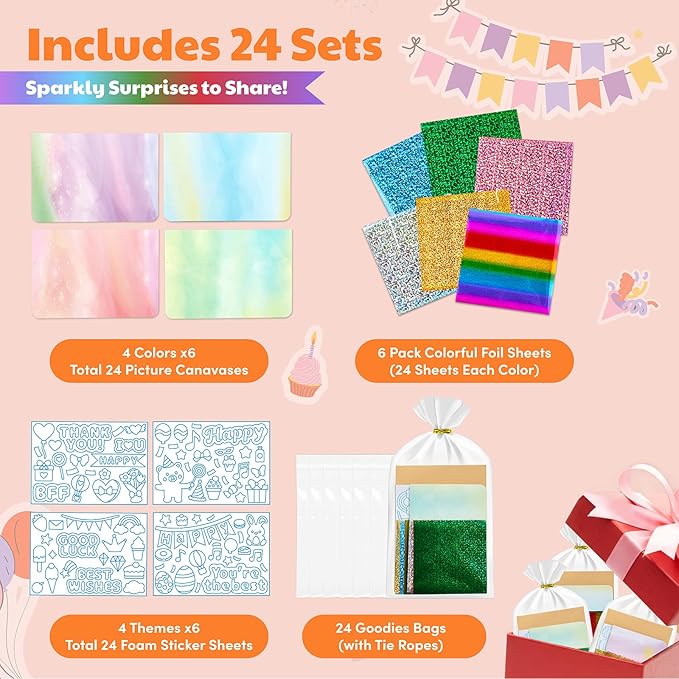 JoyCat 24 Pack Foil Art Greeting Cards, Mother's Day Crafts for Kids, No Mess Arts and Crafts, Goodie Bag Stuffers, DIY Party Favors, Birthday Present Girls Boys Ages 4–9
