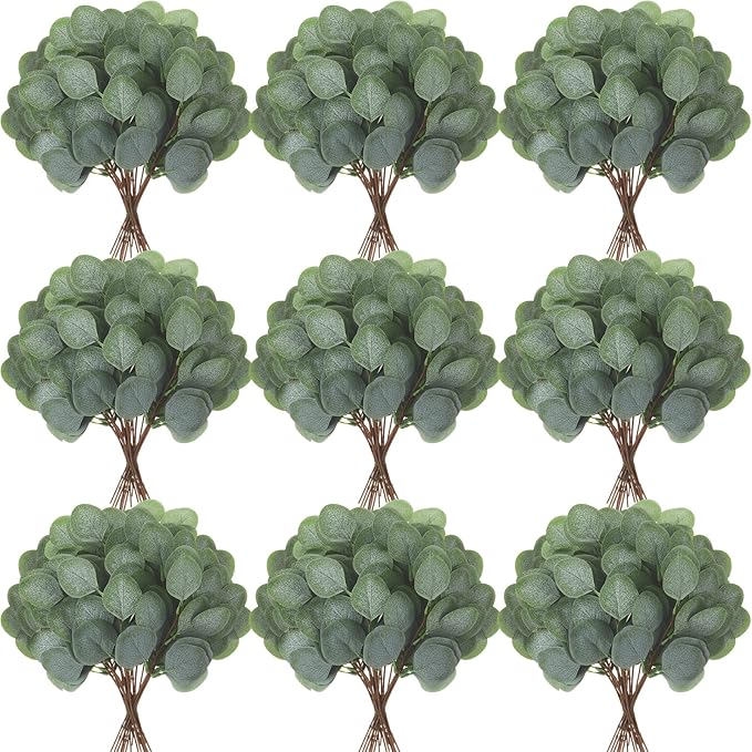 Taiyin 60 Pieces Artificial Eucalyptus Leaves for Wedding Eucalyptus Leaves Stems Decor Greenery Faux Green Stems for Wedding Centerpiece Floral Home Decor, 11 Inches
