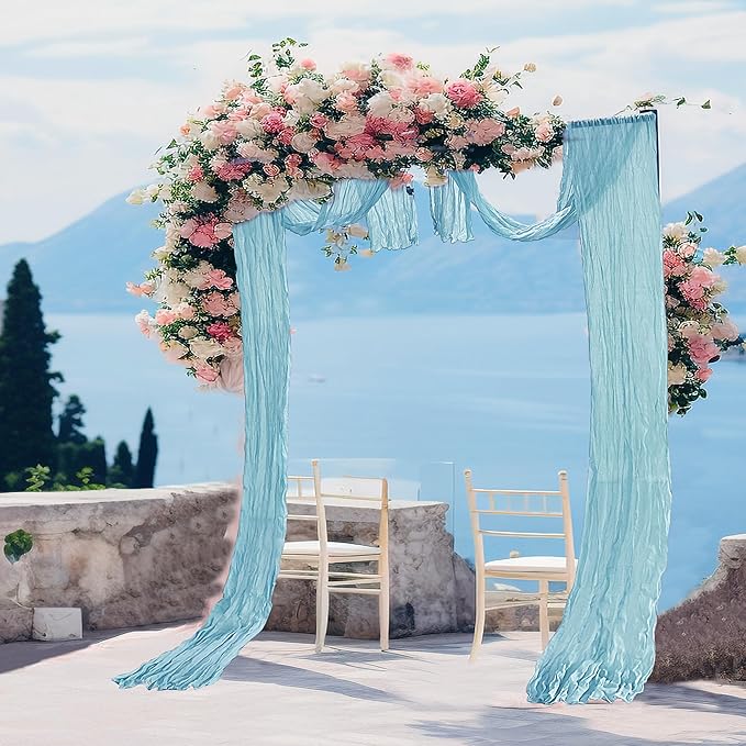 30 Pieces Light Blue Cheesecloth Table Runner, 17x108 Inch Long Boho Gauze Table Runner Rustic Decorations for Wedding Birthday Holiday Party Baby Shower Table Decor