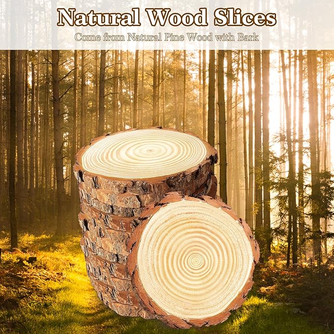 Wood Slices for Centerpieces,Unfinished Wooden Round Slabs,Large Wood centerpieces for Wedding Tables Decor or DIY Painting Crafts (SM12P7-8INCH)
