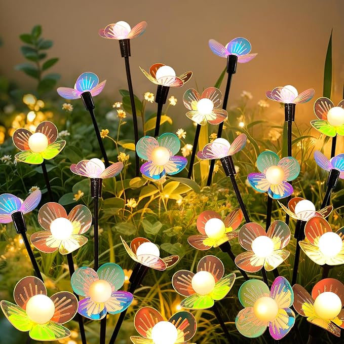 MRHEPHAESTUS Solar Garden Lights, 4 Pack 24 LED Solar Swaying Flower Light, Waterproof Firefly Lights Outdoor Fairy Light for Garden Patio Yard Pathway Flower Bed Decoration