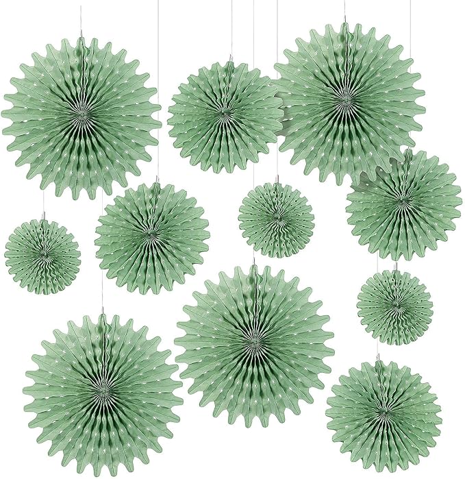 Fun Express Sage Green Hanging Tissue Paper Fans - 12 Piece