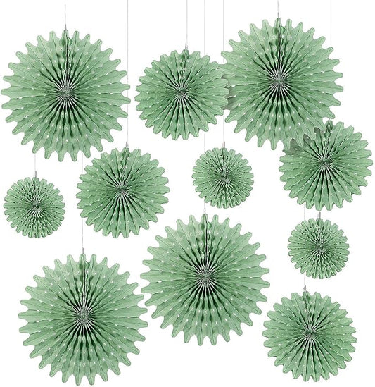 Fun Express Sage Green Hanging Tissue Paper Fans - 12 Piece
