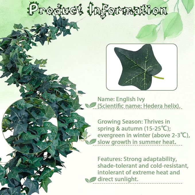 ucky 2pack Total12FT Artificial Ivy Artificial Vines Artificial Plants Fake Hanging Plants Silk for Garden Terrace Beach Party Decoration Wedding Decoration （Green）