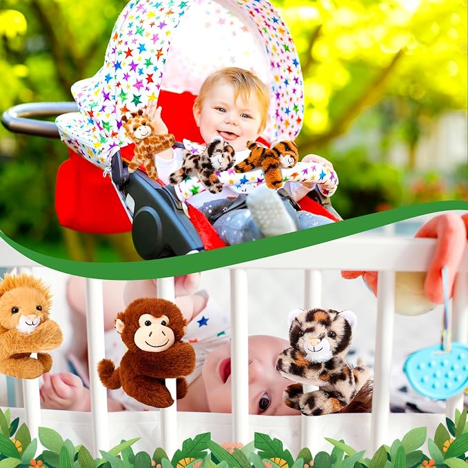 Gemscream 6 Pcs Stuffed Animal Slap Bracelets for Kids, 8 Inch Back to School Small Classroom Prizes Toy, Wrist Snap Bracelets Birthday Gifts for Boys Girls Pet Adoption Party Favors(Wild Animals)
