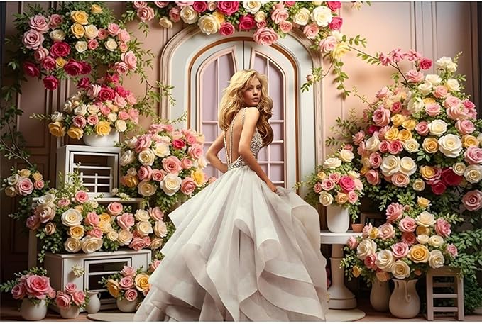 10x6.5ft Pink Flowers Wedding Backdrop Elegant Rose Blossom Floral Plant Woman Bride Party Girls Photography Background Bridal Shower Photo Studio Shoot