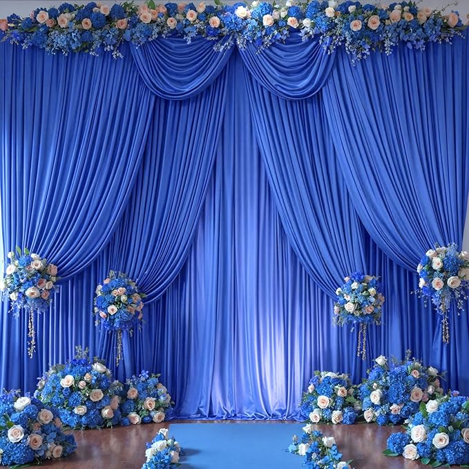 4 Panels Royal Blue Backdrop Curtains for Wedding Party Wrinkle Free Backdrops Curtain Drapes Fabric Decorations Photo Back Drop Cloth for Baby Shower Photography Stage Reception 20ft(W) x 12ft(H)