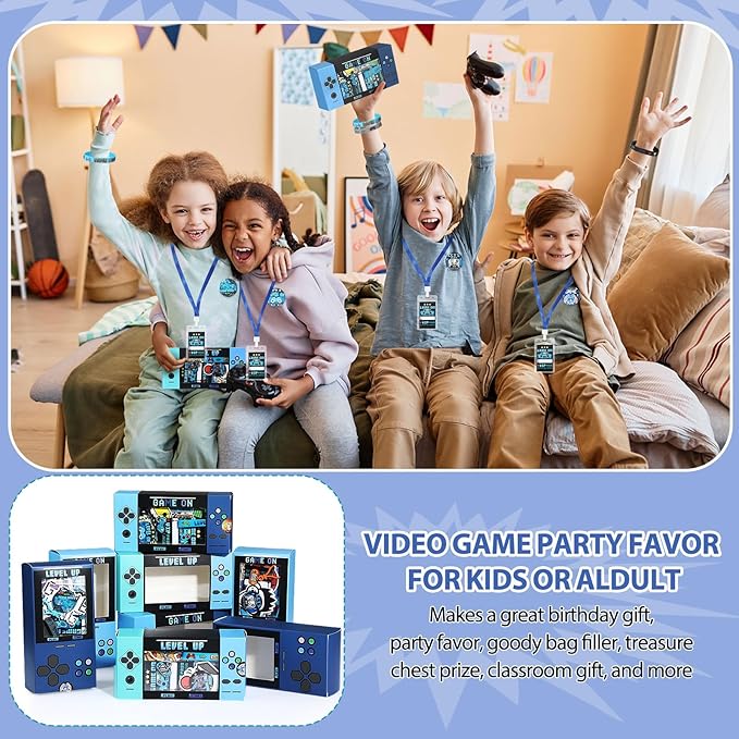 195 Pcs Video Game Party Favors for Kids Gamer Goodie Bag Stuffers Gaming Birthday Party Supplies with Gift Boxes, VIP Pass, Balloons, Bracelets, Keychains, Badges, 3D Stickers (Blue)