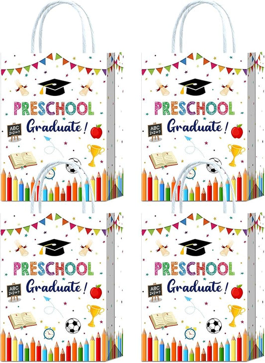 Brattol 16 Pieces Preschool Graduate Goody Bags,Class of 2026 Preschool Grad Gift Snacks Treat Candy Party Favors Bags for Preschool Graduation Theme Party Supplies Decoration (White)