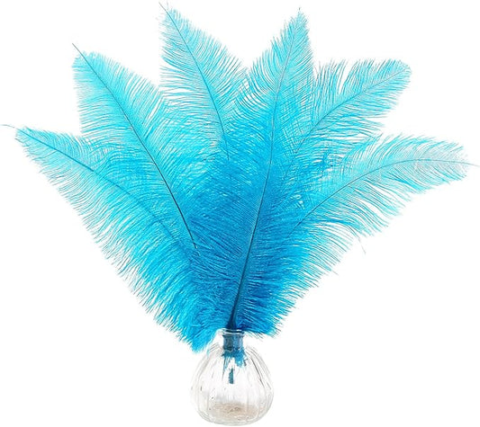 50pcs Natural Lake BlueOstrich Spads Feather 14-16inch (35-40cm) Bulk Feathers for Crafts Flowers Vase Wedding Party Centerpiece Decoration